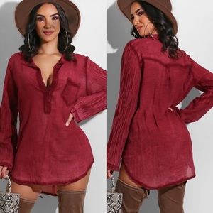 . Sleepover Fall Burgundy/Wine Long Sleeve Button Shirt